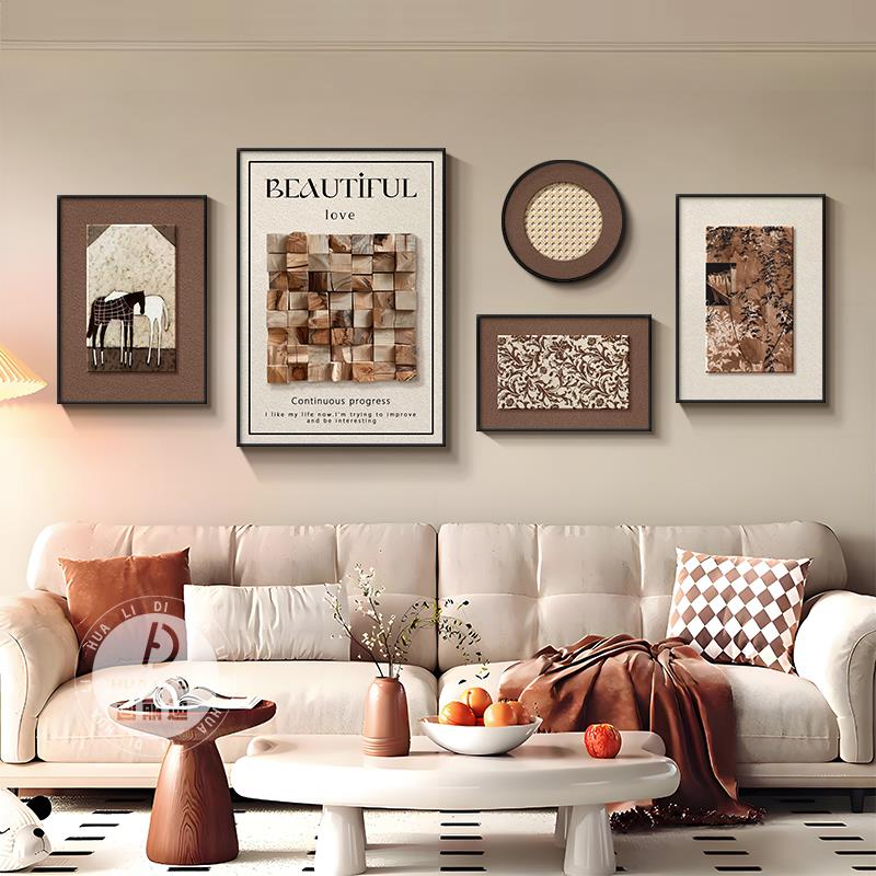 意式极简客厅装饰画 画法式高级感黑白壁画 画中古风沙发背景墙组