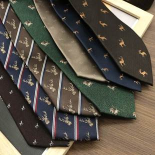 男士正装覆古休闲 领带狩猎动物提花暗红墨绿咖色新郎结婚婚礼