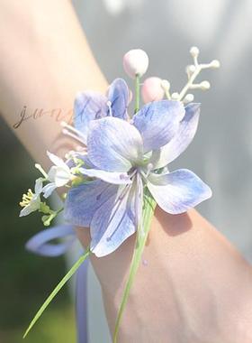 蓝紫色春日山野胸花森系花朵粉色蓝色会议开 业高端结婚婚礼