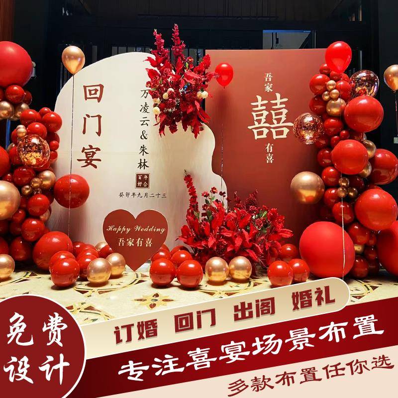 回门宴背景板出阁宴舞台布置背景墙归宁结婚酒店装饰kt板定制气球