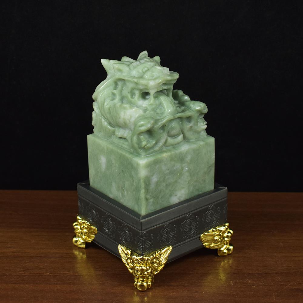 青玉九龙玉玺摆件大龙头印章篆刻字定制青绿祥龙玉玺招财大印礼品
