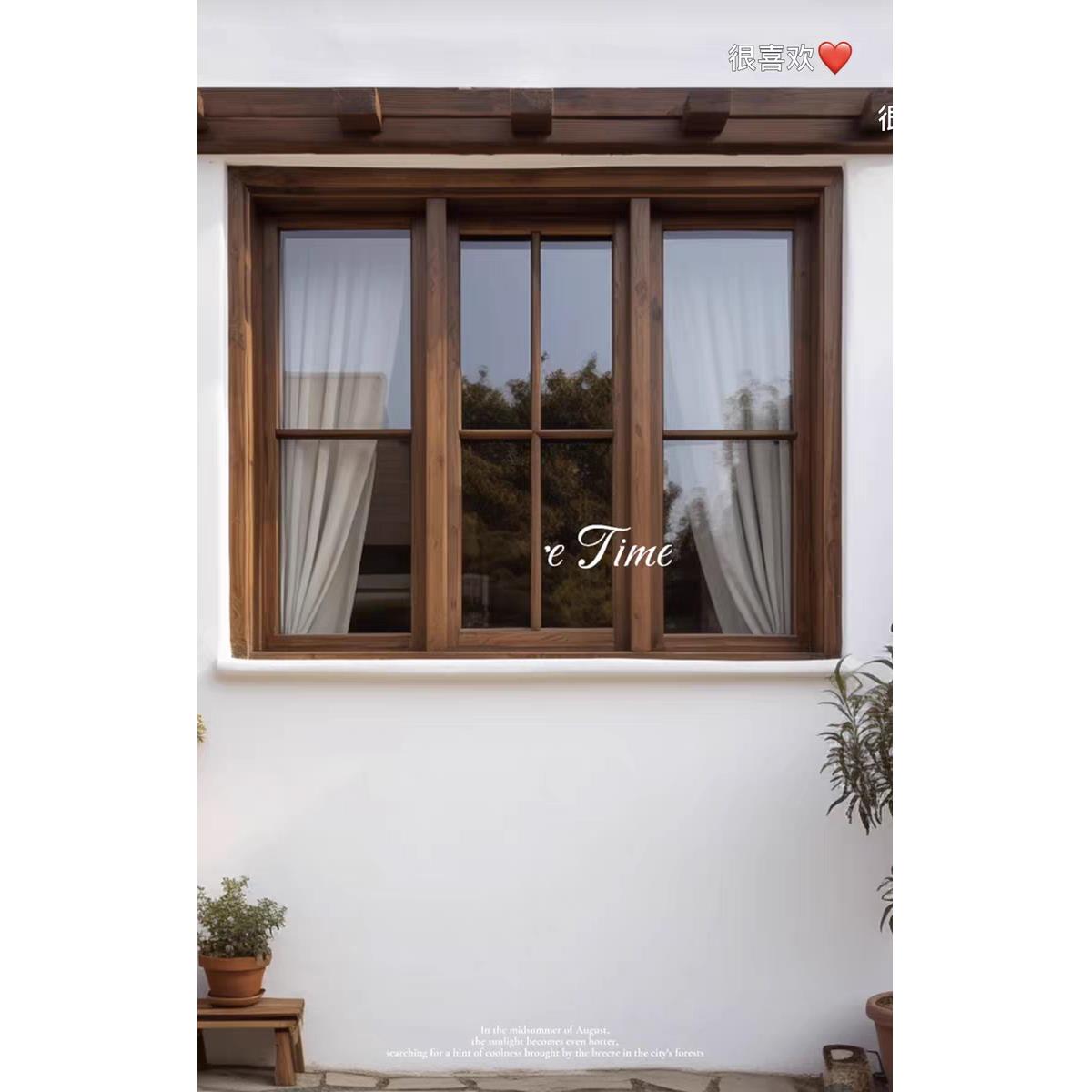 定制实木平开窗户外推玻璃窗实木窗推拉窗原木框窗左左右折叠木窗