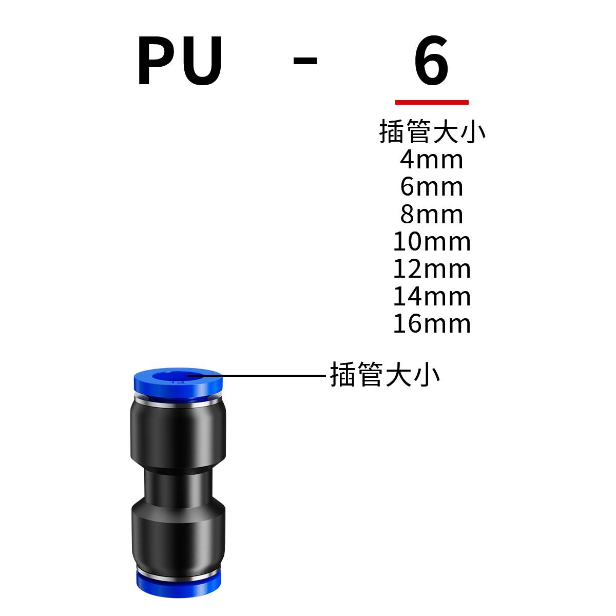 气动气管快速接头PU塑料PG变径直通4 6 8 10 12mm空压机快插配件