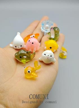 微景观摆件 迷你小号海洋动物乌贼 水母贝壳寄居蟹模型桌面装饰品