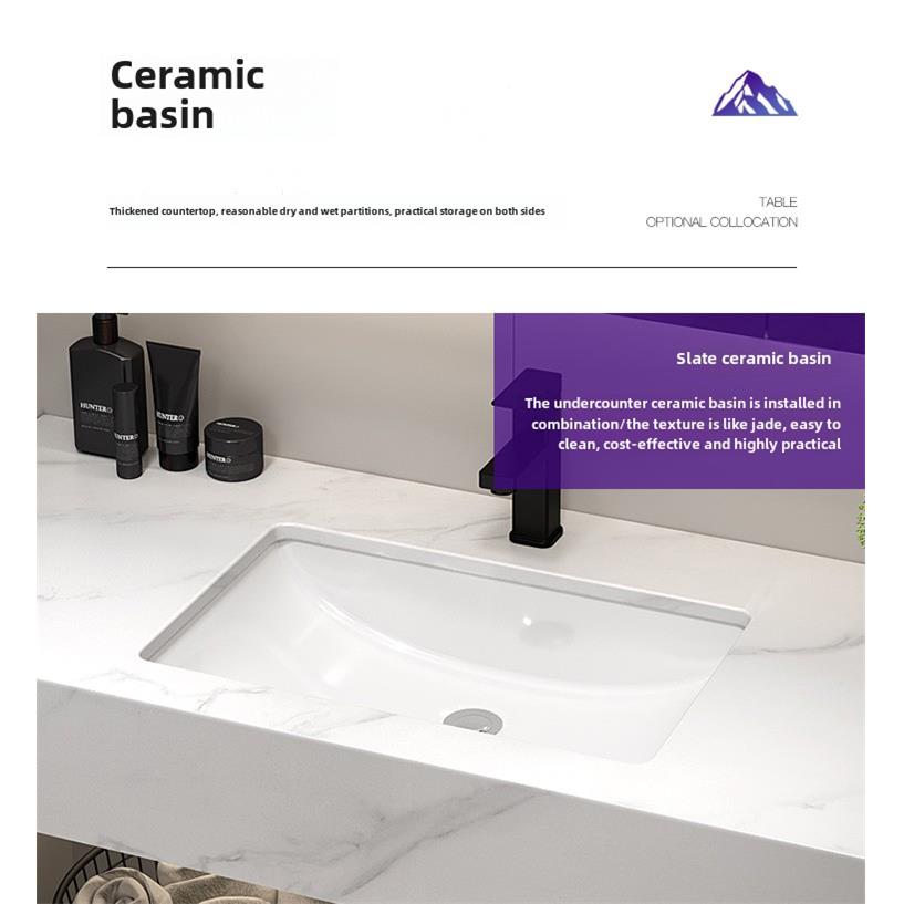 定制单层岩板一体盆浴室柜家用洗手台酒店洗漱台洗脸盆组合挂墙式