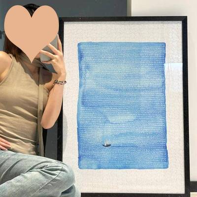 藏瞭很久的蓝拼图框挂墙1000片50*70cm实木相框金属相框拼图裱框