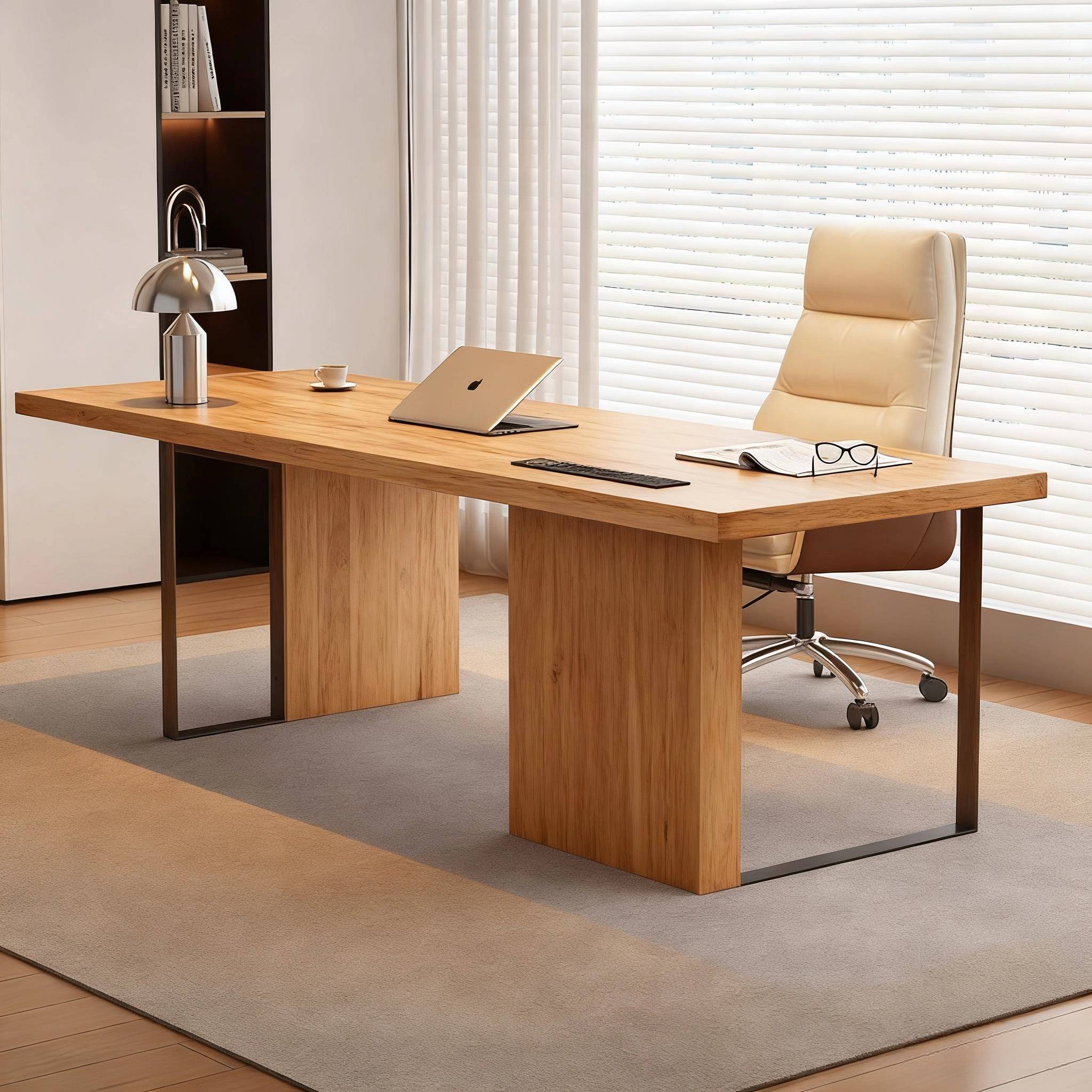 意式极简现代简约家用烟熏书桌实木工作台电脑桌老板办公桌