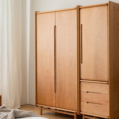 北美黑胡桃木衣柜全实木樱桃木双门三门衣橱卧室储物柜定制大衣柜