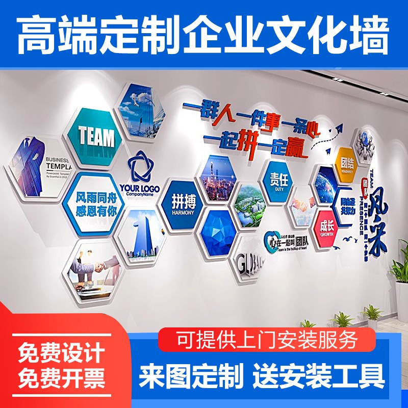 团队荣誉展示照片墙面装饰企业办公室内布置公司员工风采文化墙贴
