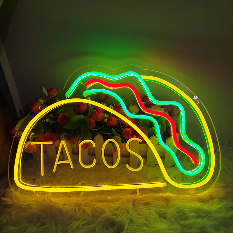 tcos霓虹灯led塔可墨西哥卷饼装饰灯小吃夜市摆摊广告发光字USB