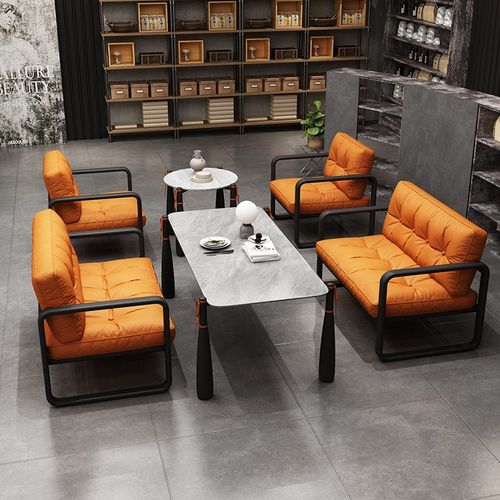 酒店新款铁架铁艺接待会客长条椅办公室沙发茶几