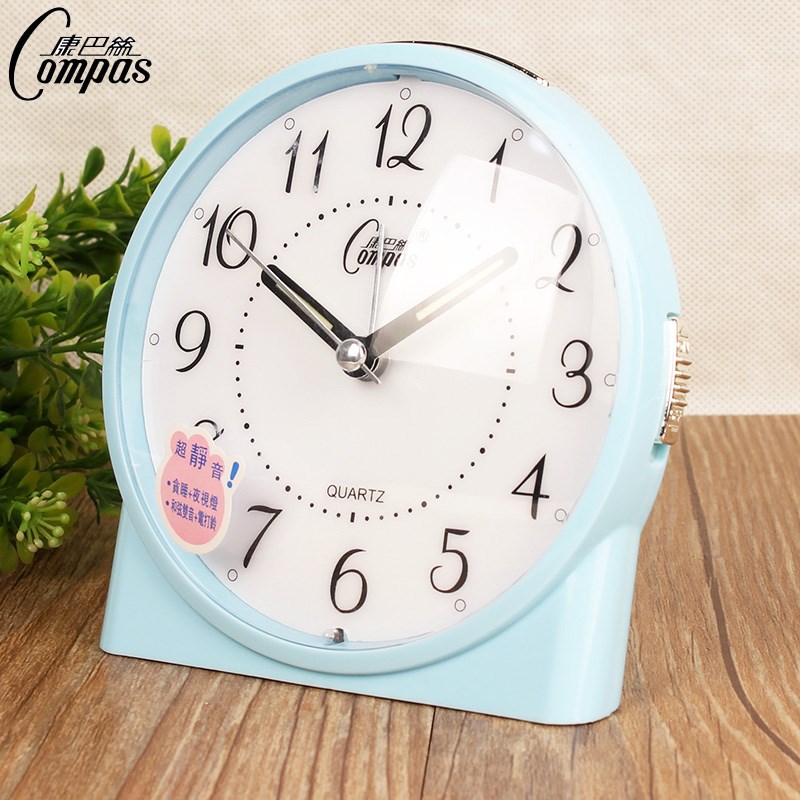康巴丝闹钟带亮灯音乐石英钟表儿童学生闹钟卧室座钟普通静音