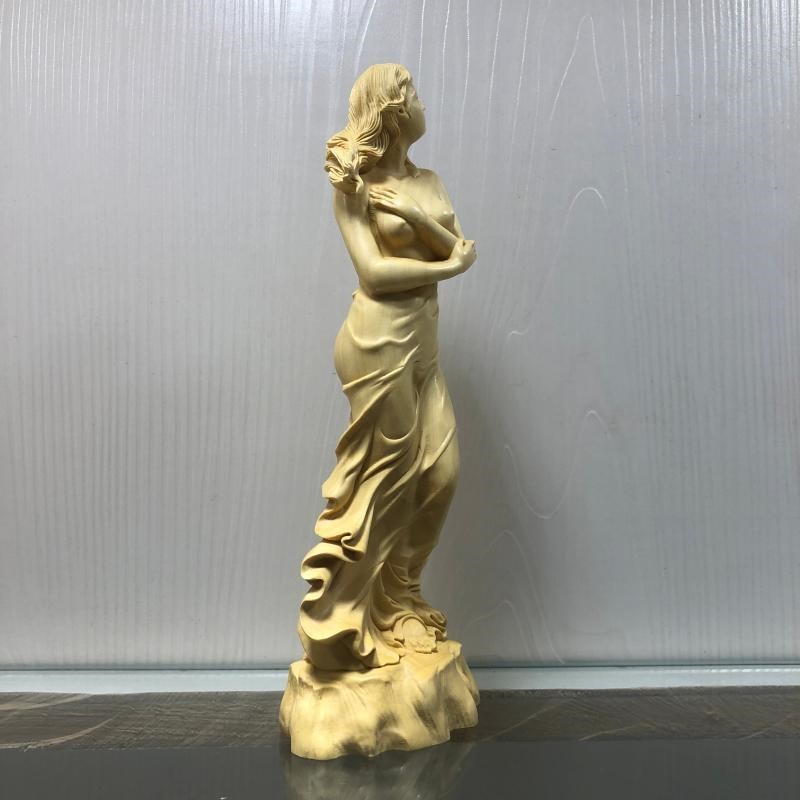 黄杨木雕中式家居妖娆美女桌面摆件实木现代初春仕女工艺品手把件