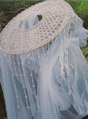 武侠古风斗笠帽特色手工艺竹编织沙笠汉服摄影写真女侠遮容面纱帽