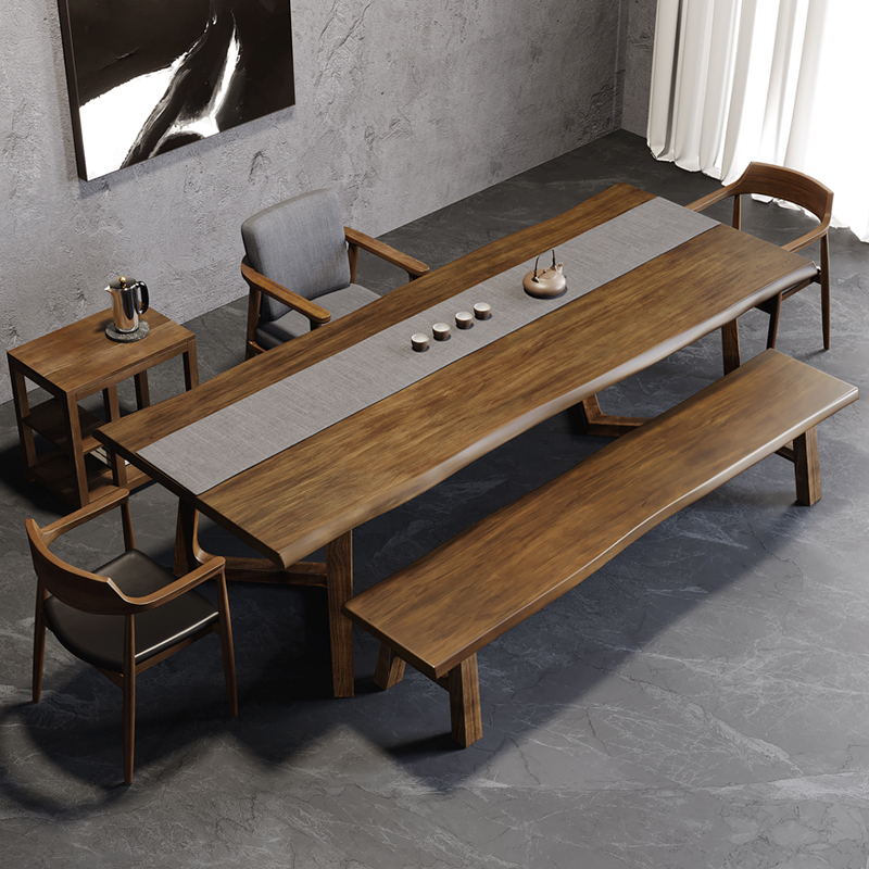 现代简约实木大板泡茶桌椅茶几茶台一体办公家用客厅阳台茶桌