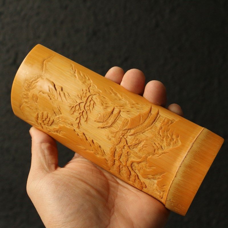 精选老玉竹东阳名家向平本工精工浅浮雕山水茶道茶则赏茶荷竹雕,特色手工艺,竹编/竹雕,淘宝优惠券,粉丝福利购,淘宝优惠卷