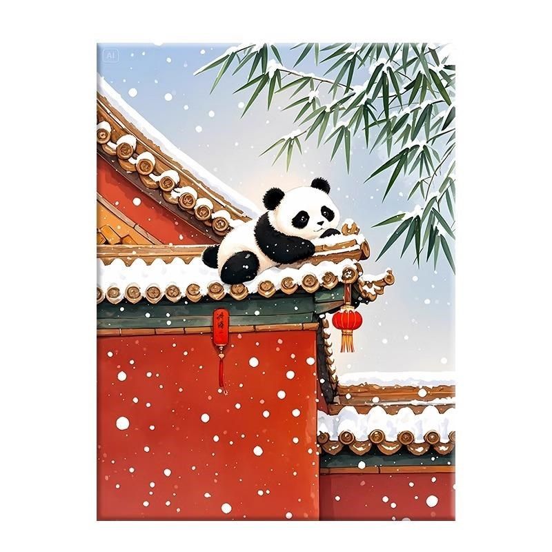 飘雪红墙di数字油画国风丙烯画手工填充萌宠熊猫填色解压油彩画,家居饰品,DIY/数字油画,淘宝优惠券,粉丝福利购,淘宝优惠卷