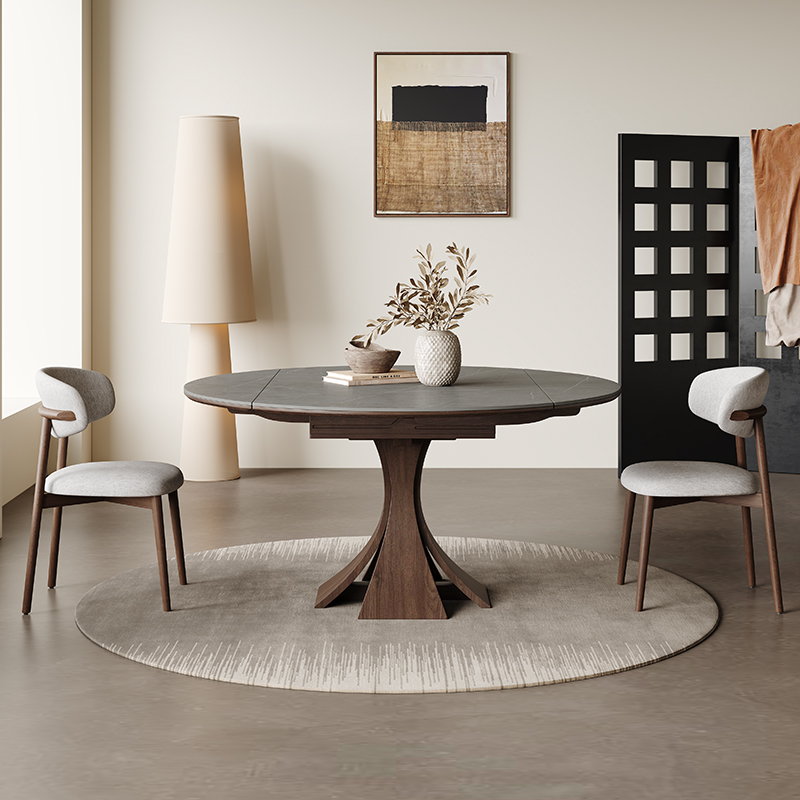 奥古斯特窈窕餐桌小户型现代意式侘寂风可伸缩实木岩板餐桌