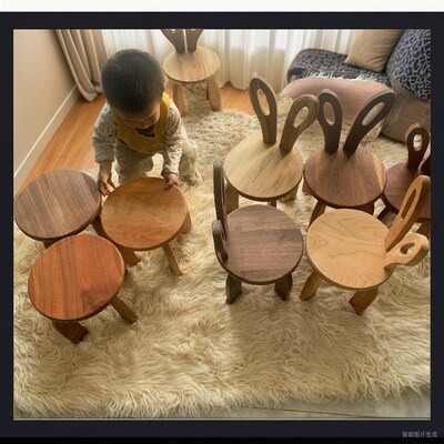 樱桃木兔子椅子小凳子动物坐凳圆哺乳儿童钢琴踩脚客厅吃饭小板凳