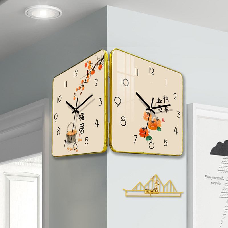 22新款面拐转角钟表挂钟时尚客厅免打孔装饰创意挂墙时钟家用