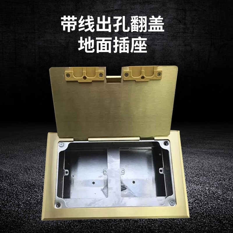 香港梅兰位8型铜面地插盒开启式地面插座内置2位8型面板 空体