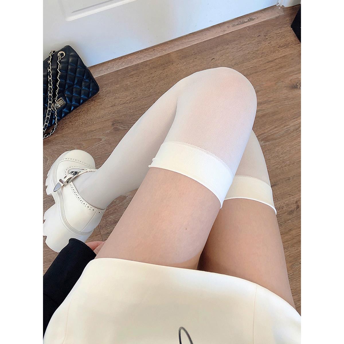 白色过膝袜春夏薄款天鹅绒袜子女日系白丝长筒袜黑色jk大腿高筒