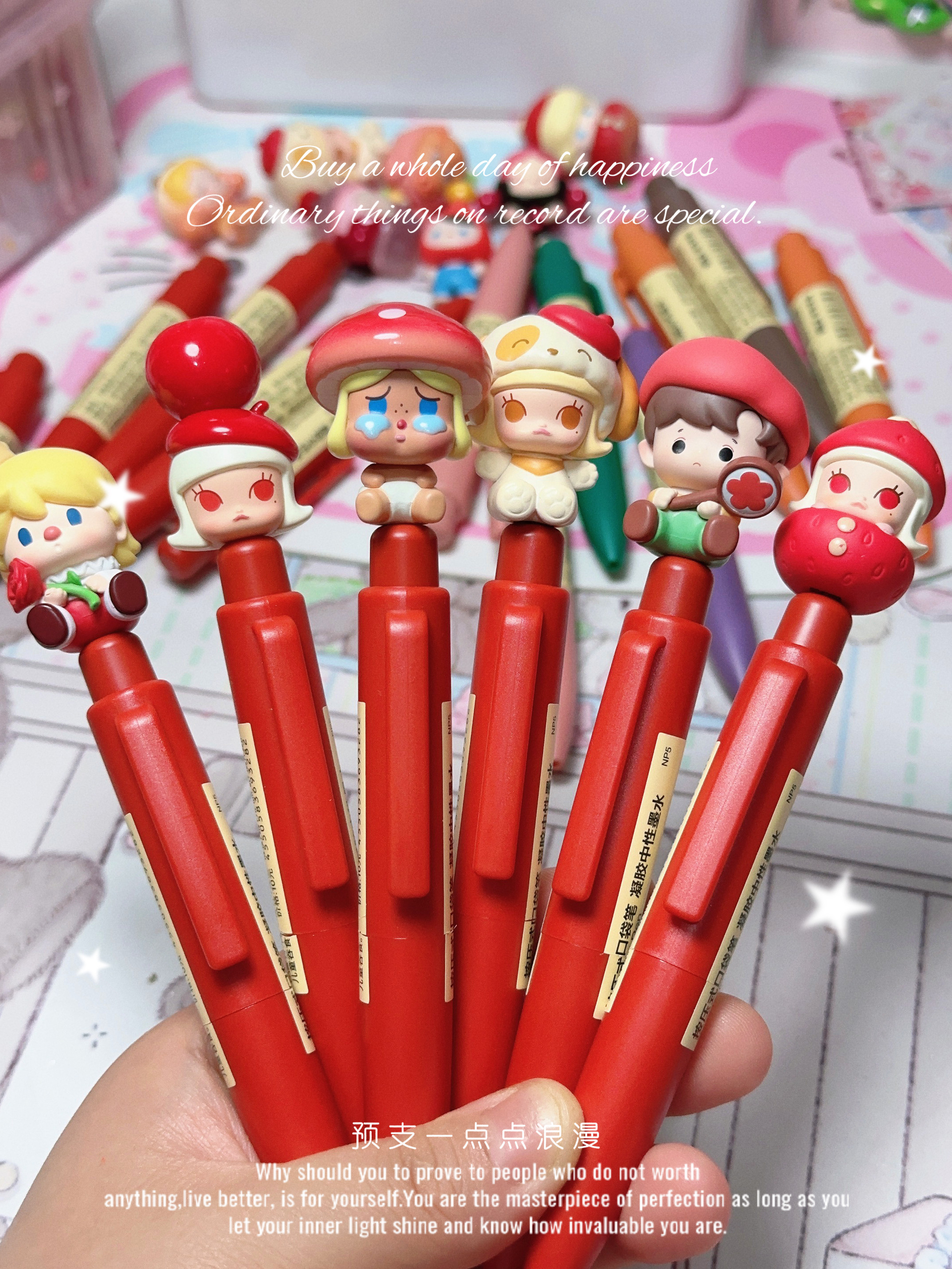 泡泡玛特红色萌粒笔molly中性笔可爱卡通学生文具高颜值老师礼物