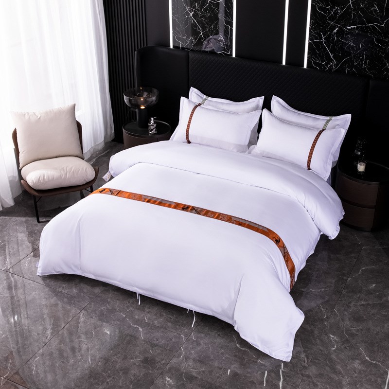 高档加厚酒店布草四m件套宾馆床上用品民宿四件套缎织带被套床单