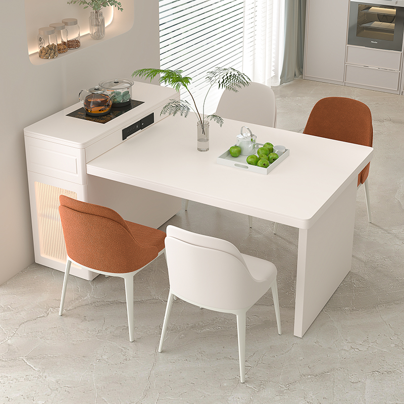 岩板岛台餐桌一体可伸缩带电磁炉小户型家用现代V轻奢倒台加餐桌