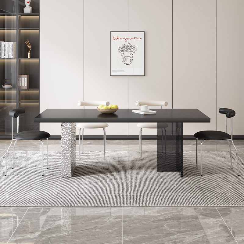 不锈钢压克力岩板餐桌悬浮餐桌椅小户型现代黑色餐桌
