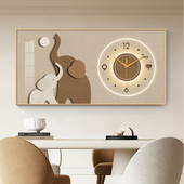 奶油风大象饭厅装 饰画钟表挂钟客厅吉象如意挂画餐桌艺术时钟挂墙