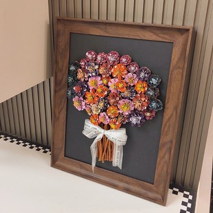 新款松果束手工di自制相框装饰画材料包客沙发背景墙
