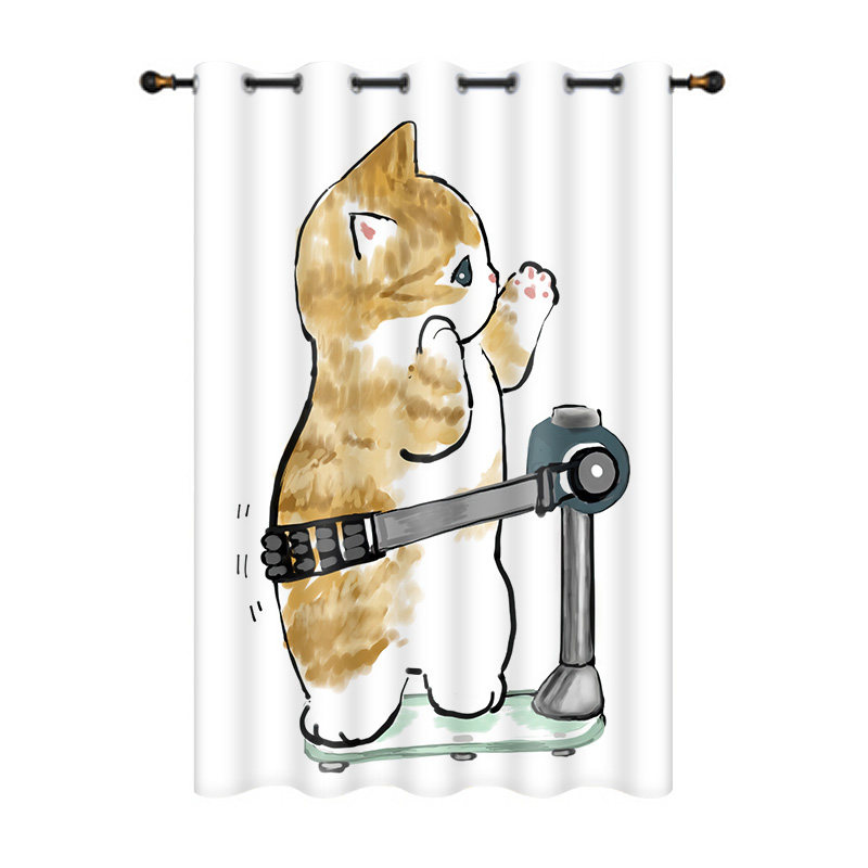 儿童房窗帘女孩男孩卧室遮光短帘飘窗爱卡通猫咪定制免打孔安装