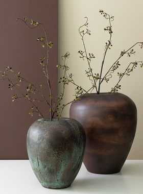 新做旧复古锈斑斜口铝制器侘寂风样板间民宿瓶装饰品