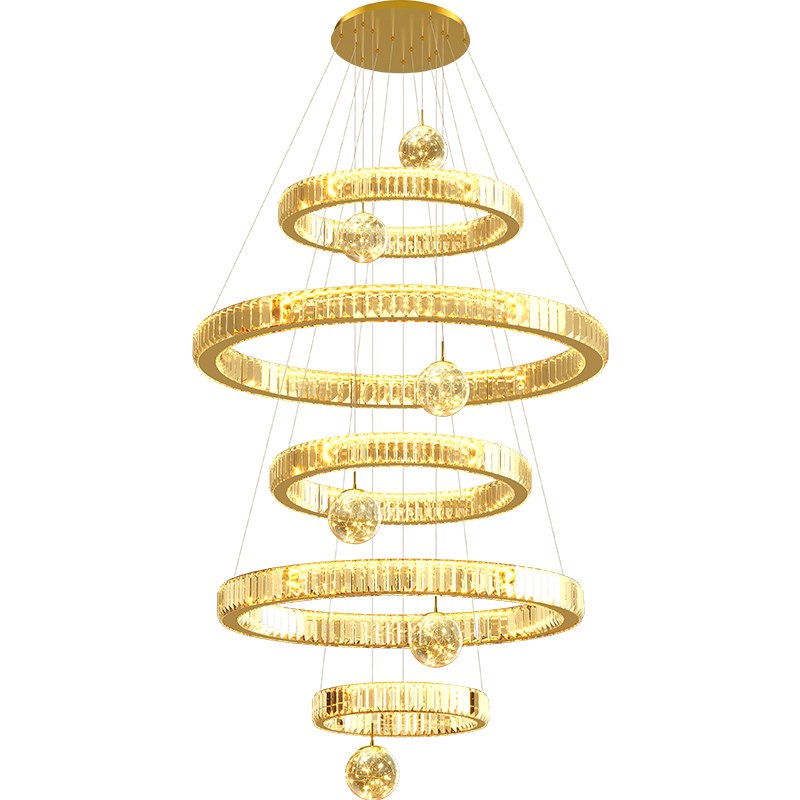 复式楼大吊灯22年新款满天星水晶长吊灯自建房别墅挑空客厅吊灯