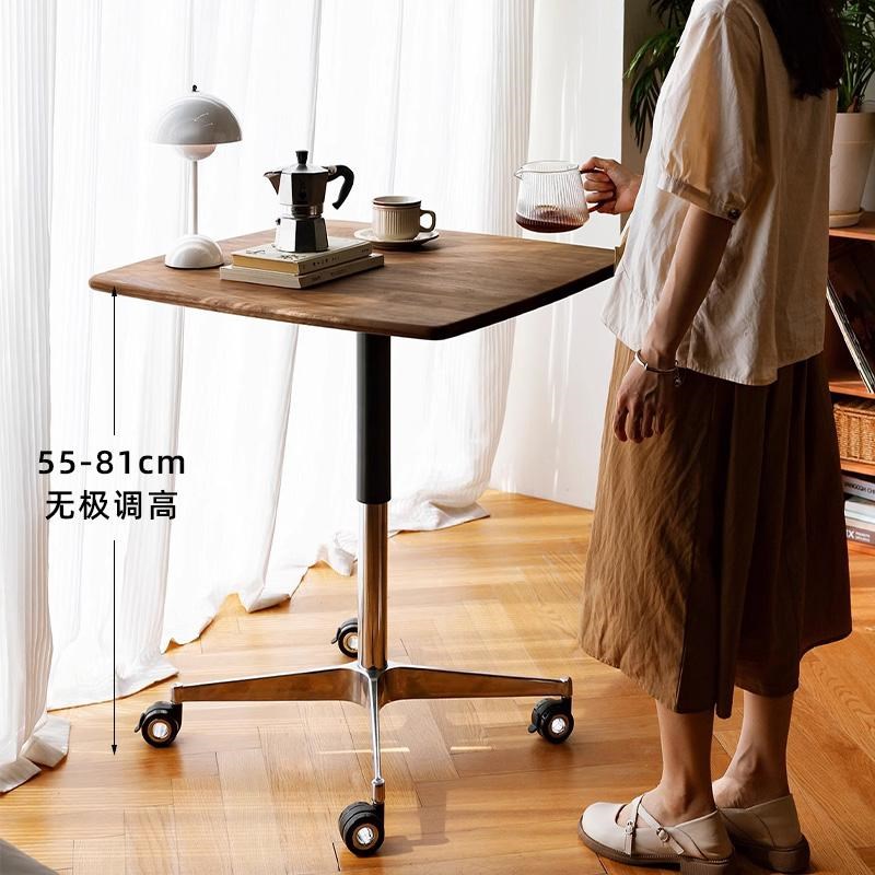 黑胡桃木全实木小推车边几客厅家用办公可移动可升降白蜡木小茶几