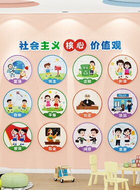 社会义心价值观墙幼儿园教室布置饰环创题墙