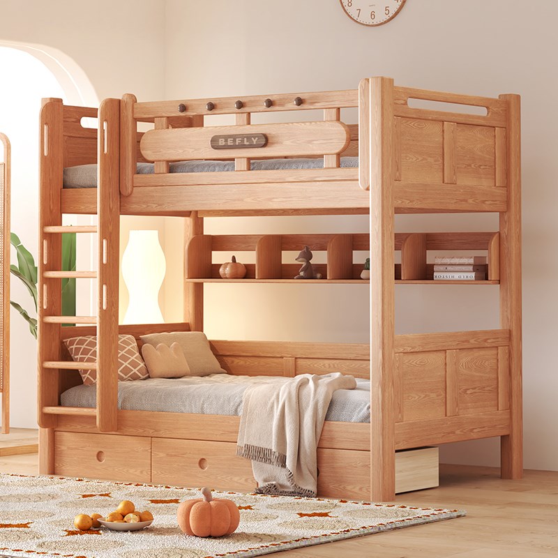 上下床层床全实木平行床橡木高低床同宽子母床上下铺木床儿童床