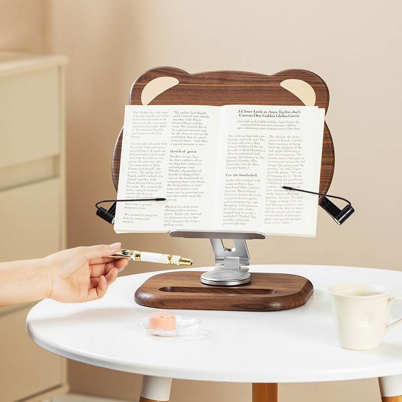 黑胡桃木呆萌熊阅读架读书支架笔记本儿童学习看书绘本可升降旋转