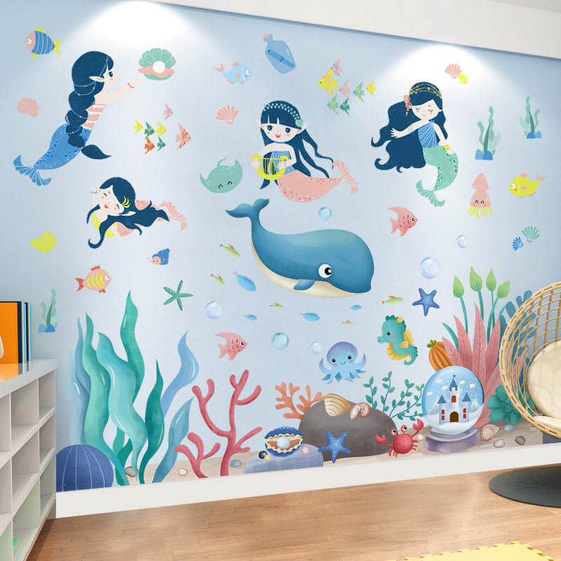 卡通动物海洋鱼纸D立体墙画儿童房卧室墙壁墙面装饰壁纸自粘,家居饰品,软装墙贴,淘宝优惠券,粉丝福利购,淘宝优惠卷