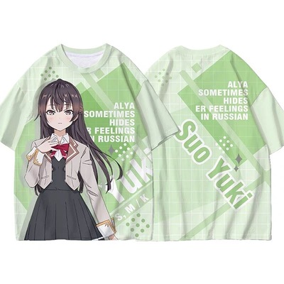 不时轻声地以俄语遮羞的邻座艾莉同学短袖T恤周防有希cos宽松衣服