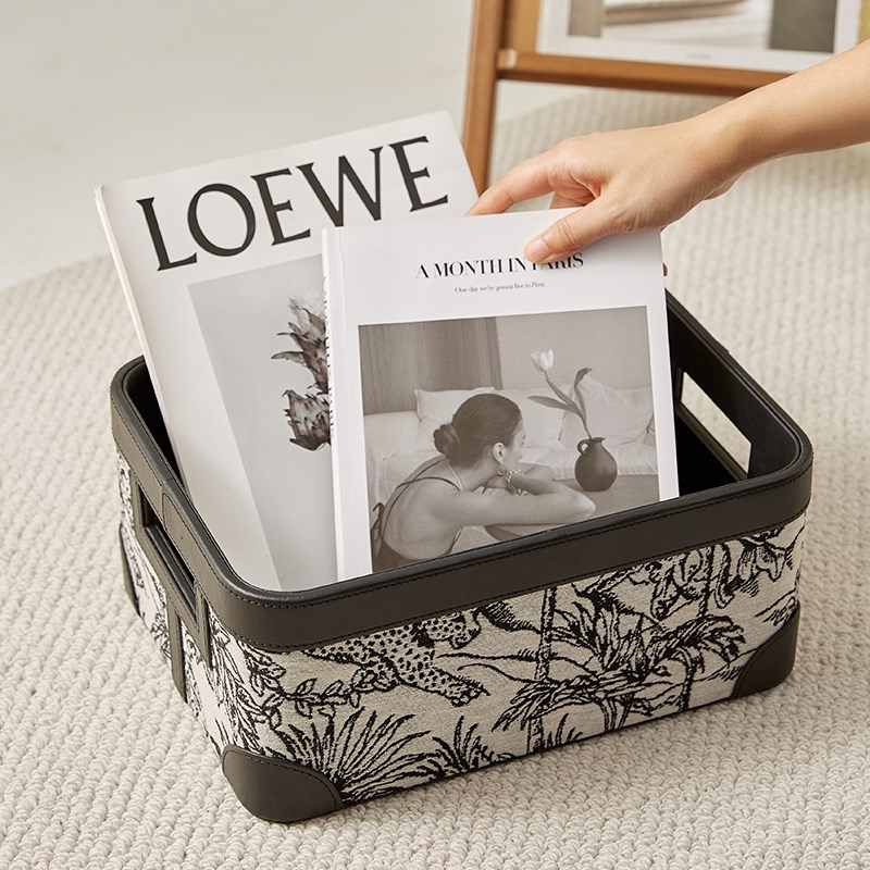 法式中古提花藤编书本收纳篮带A盖收纳箱收纳盒整理盒储物盒收纳