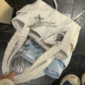 新款 韩系星星超闪帆布托特包日常休闲旅行大容量手提单肩包