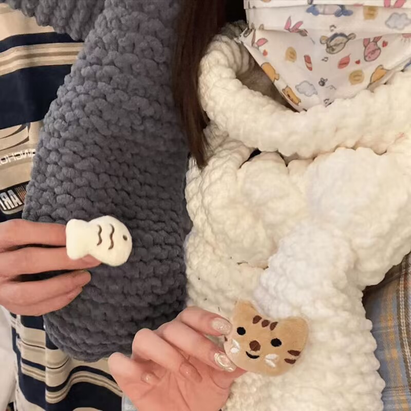 小鱼小猫围巾编织材料包自织围巾手工diy粗毛线送女友礼物冰条