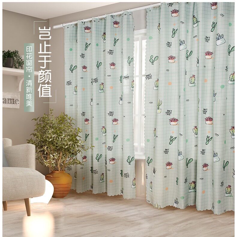 一件包邮简易窗帘遮光出租房免打孔安装挂环式卧室遮阳布艺成品
