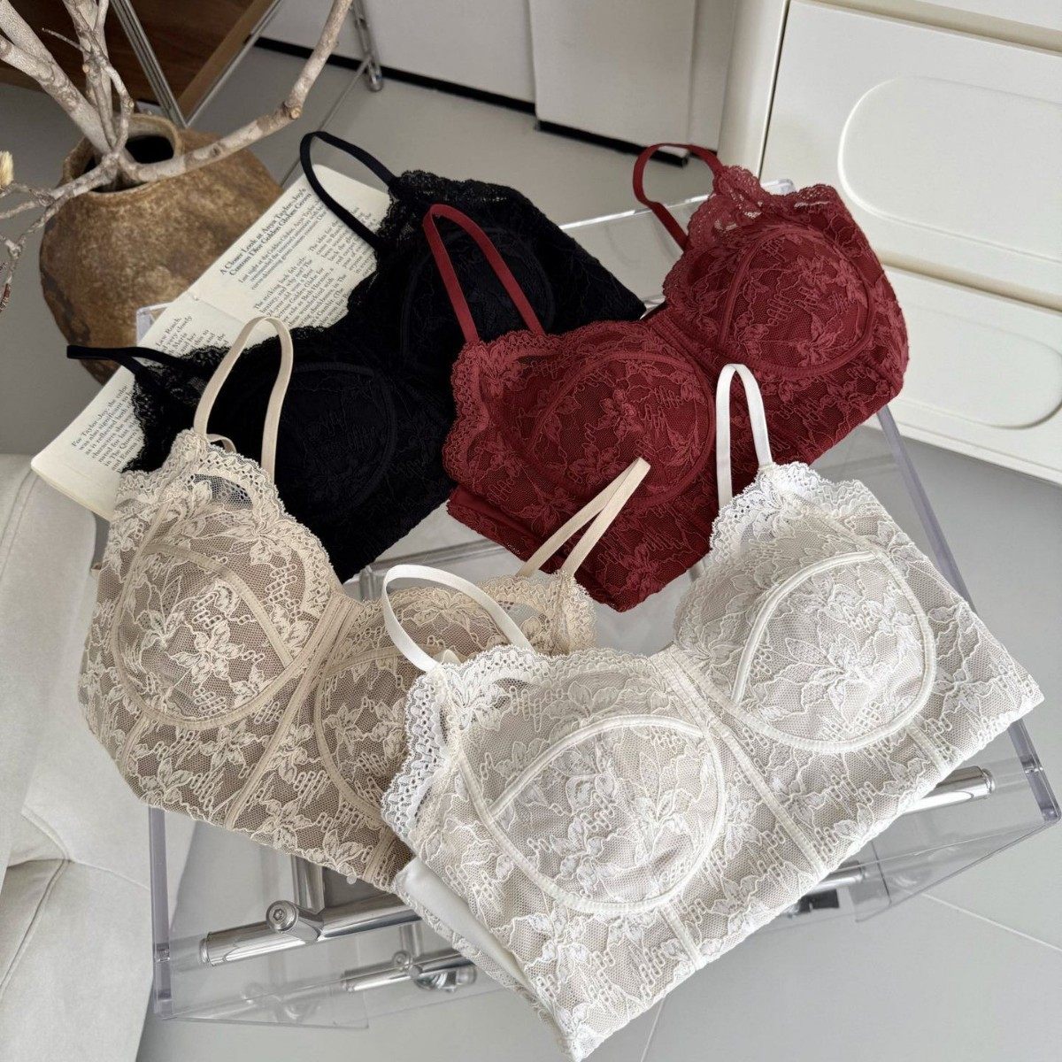 6100法式骨线小吊带显瘦女士自带胸垫可外穿辣妹蕾丝背心抹胸裹胸