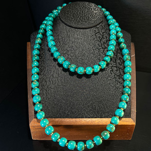 【原创设计】天然绿松石菱镁矿原石长款毛衣链欧美时尚高级感秋冬