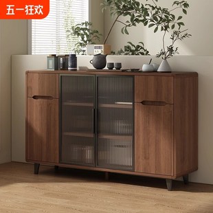餐边柜靠墙一体储物柜实木茶水柜酒柜原木风家用置物柜客厅收纳柜