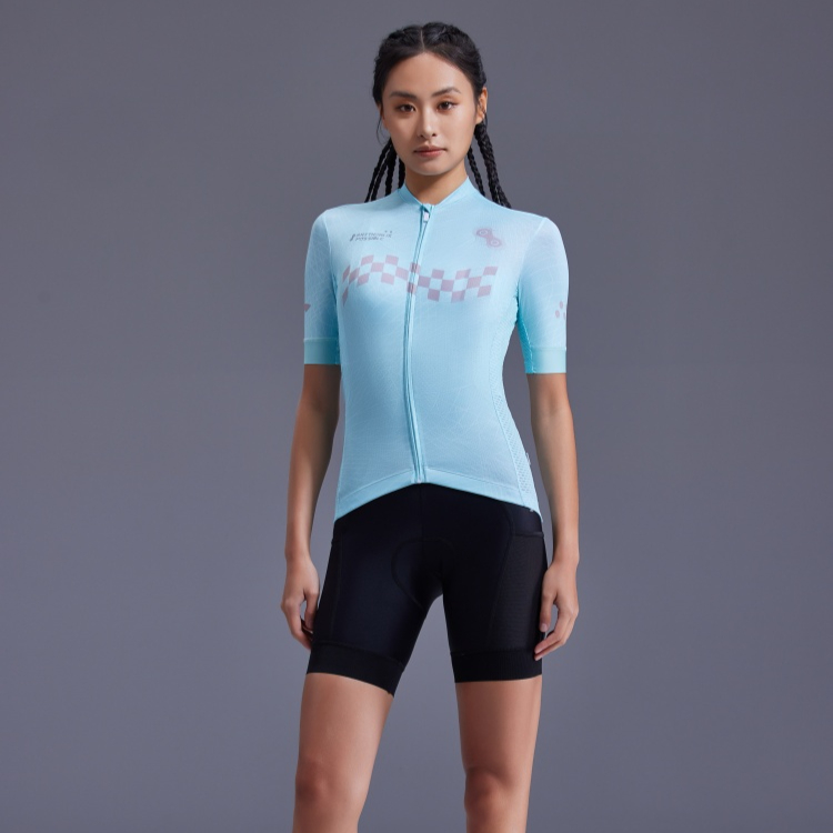 李宁骑行服短袖女款夏季吸汗透气速干轻薄上衣蓝色专业自行车装备