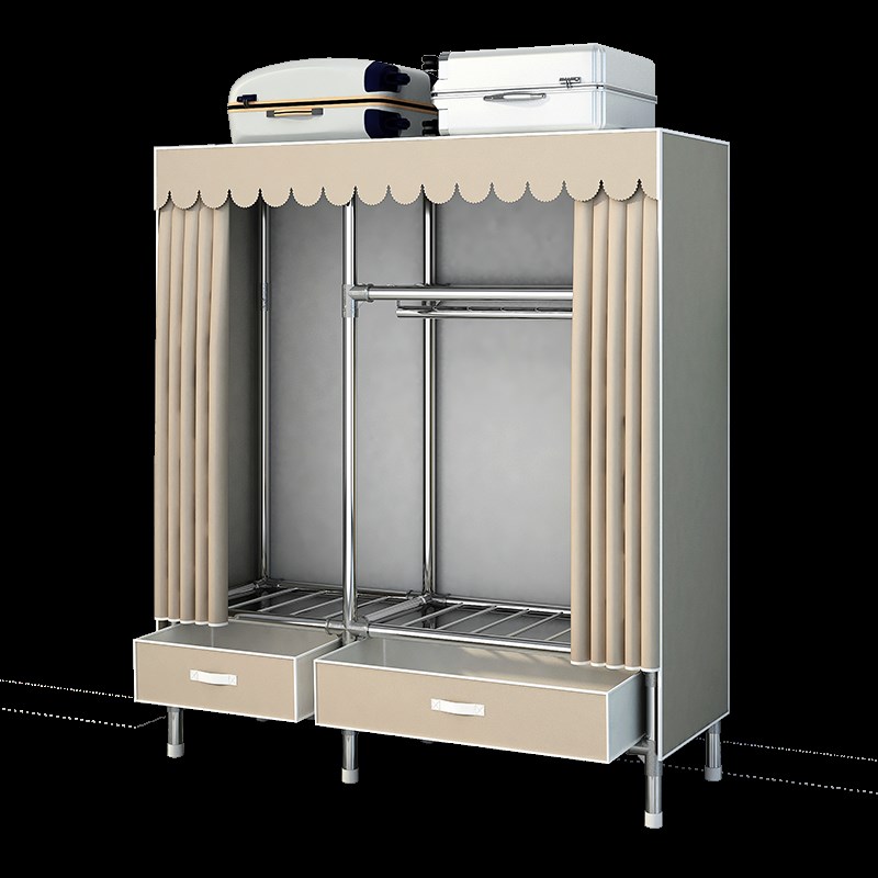 组装布衣柜现代衣柜家用卧室出租房用全钢架小户型挂衣架